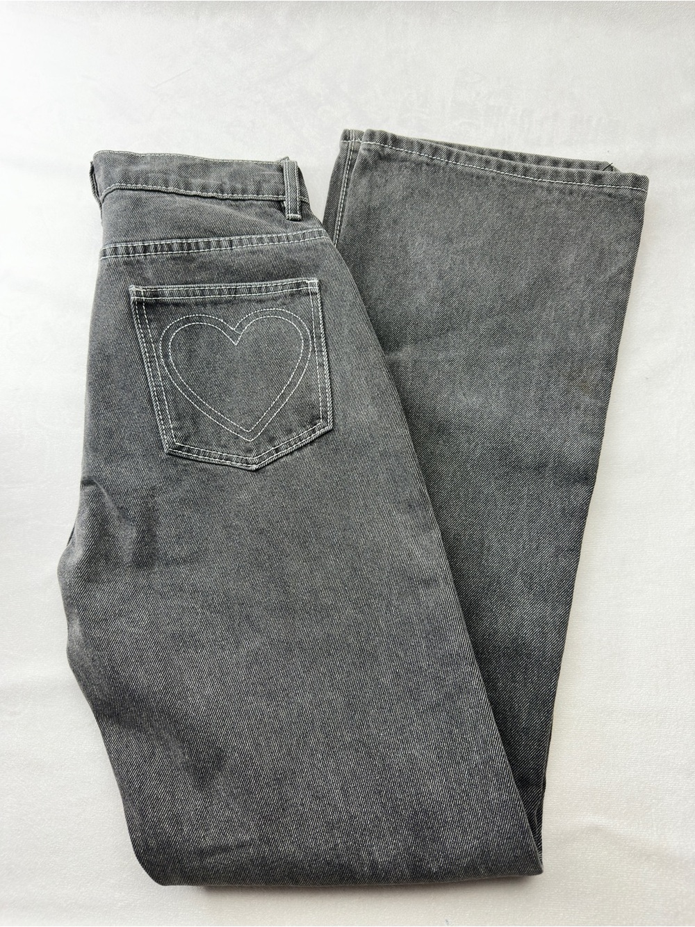 Adika Straight Leg Jeans Hi-Rise Womens Heart Peace Punk Y2K Black Small Denim